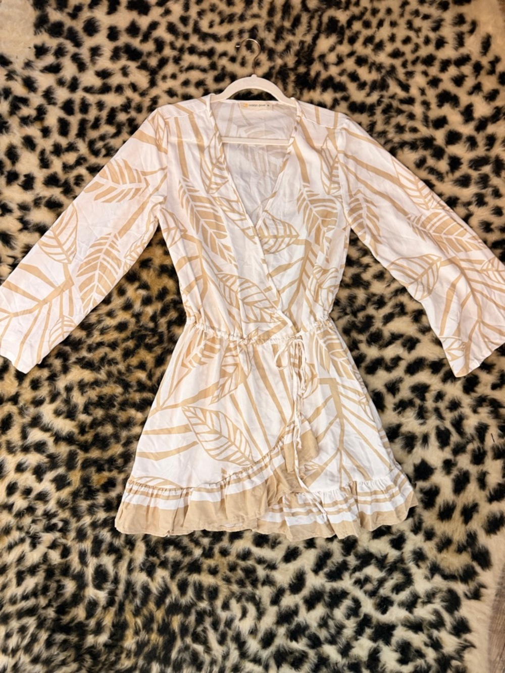 Ocean Drive Beige and White Leaf-Print Mini Dress